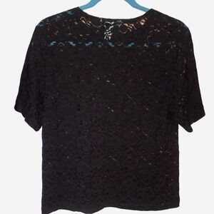 Vintage black lace short sleeve shirt Basil brand 90's size large Euc